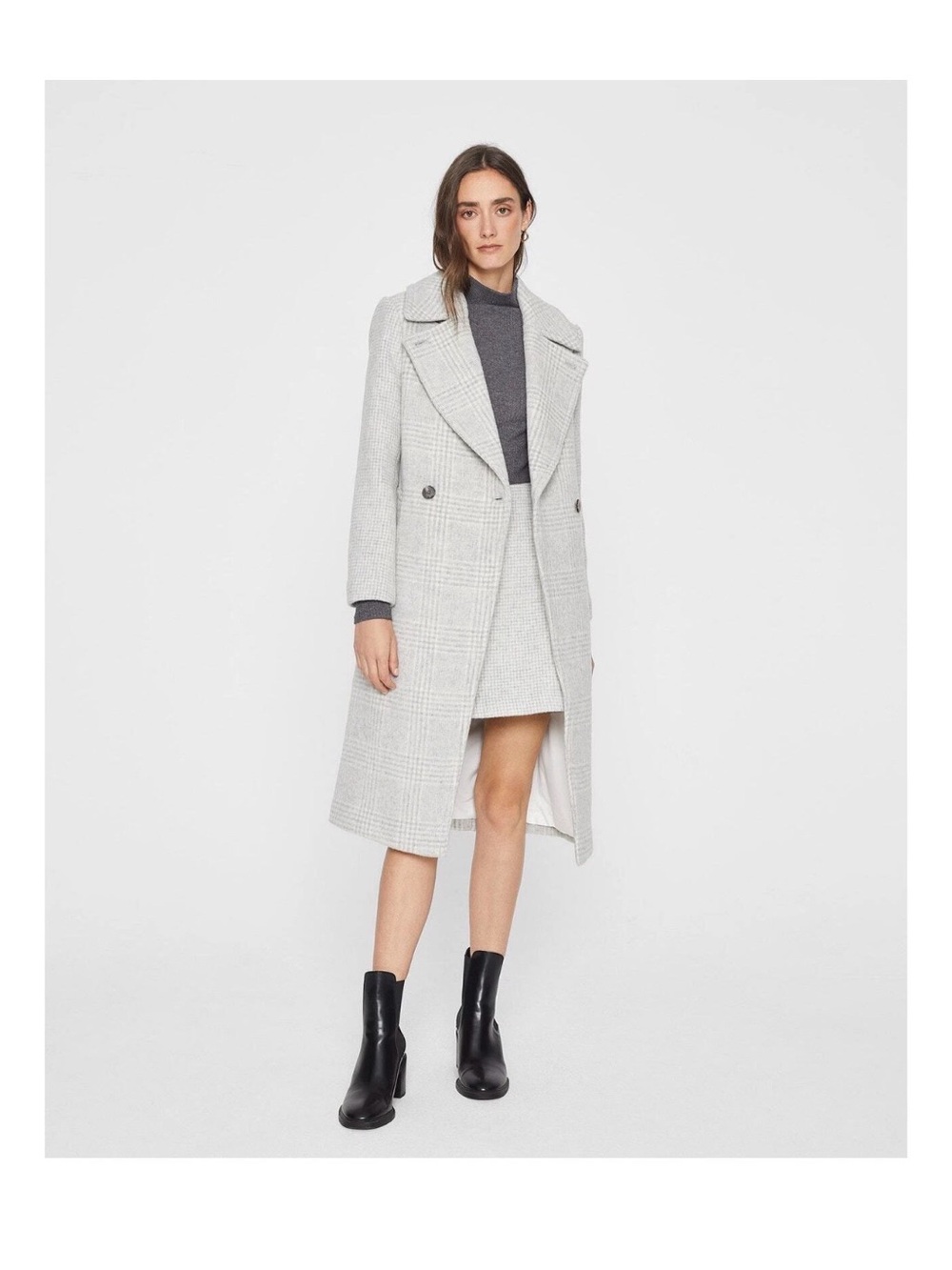Club Monaco Gray Double Breasted Plaid Daylina Trench Wool Coat Size Medium